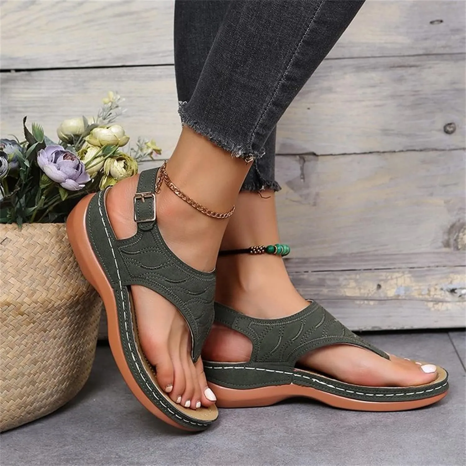 Ladmiple Orthotic Sandals For Women Wide Width Comfortable Orthopedic Slides Dressy Summer Flip Flops with Arch Support