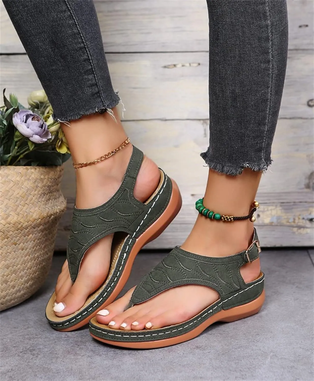 Ladmiple Orthotic Sandals For Women Wide Width Comfortable Orthopedic Slides Dressy Summer Flip Flops with Arch Support