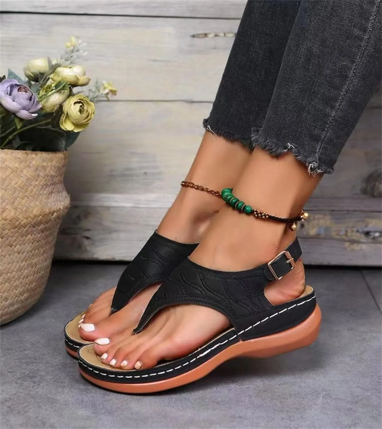 Ladmiple Orthotic Sandals For Women Wide Width Comfortable Orthopedic Slides Dressy Summer Flip Flops with Arch Support