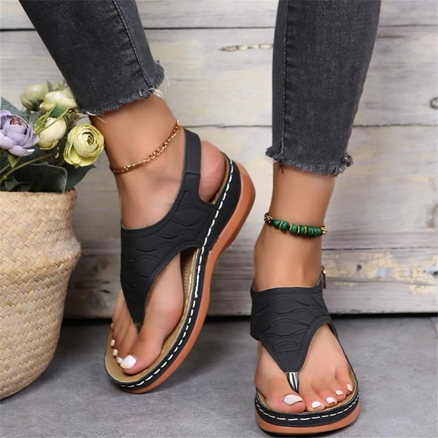 Ladmiple Orthotic Sandals For Women Wide Width Comfortable Orthopedic Slides Dressy Summer Flip Flops with Arch Support