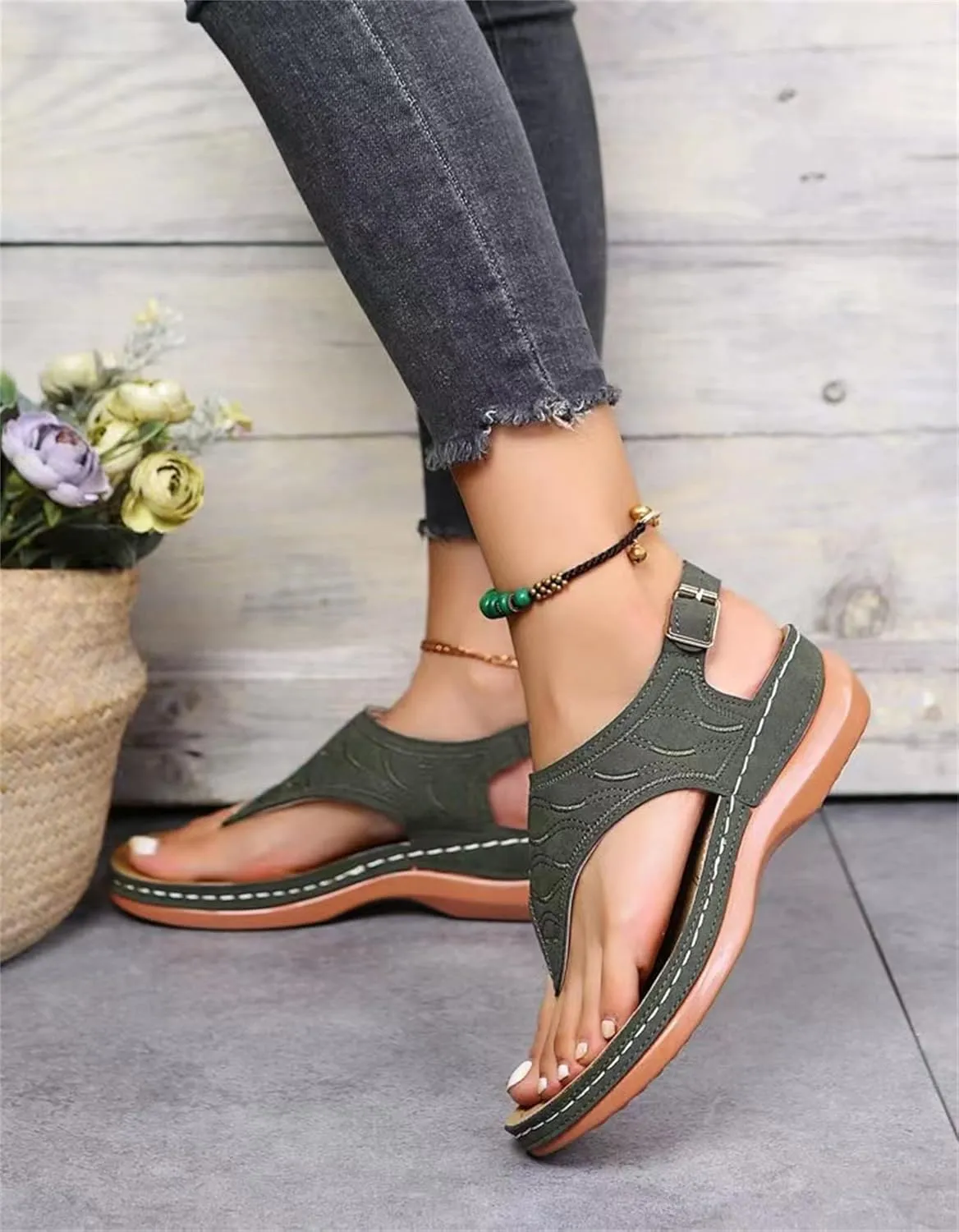 Ladmiple Orthotic Sandals For Women Wide Width Comfortable Orthopedic Slides Dressy Summer Flip Flops with Arch Support