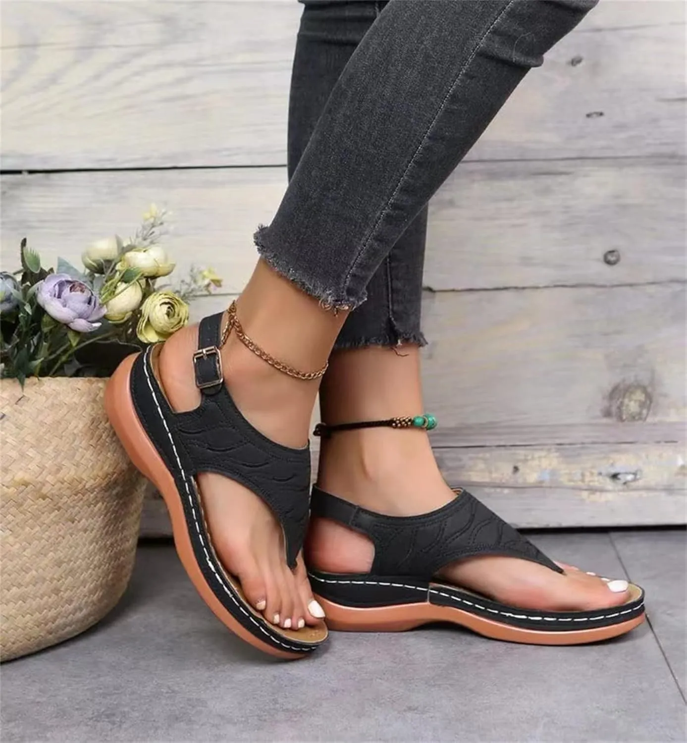 Ladmiple Orthotic Sandals For Women Wide Width Comfortable Orthopedic Slides Dressy Summer Flip Flops with Arch Support