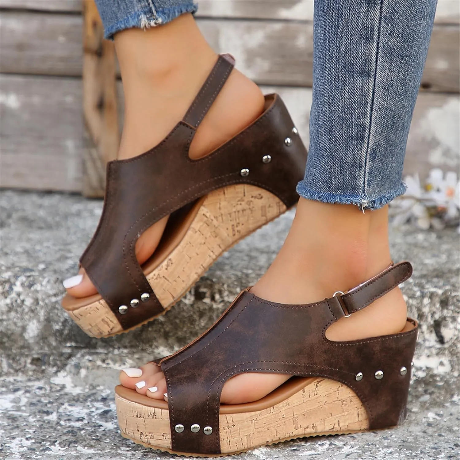 Ladmiple Platform Sandals Women Dressy Comfy Wedges Sandals Slip on Ankle Strap Open Toe Comfortable Casual Summer Dress Shoe