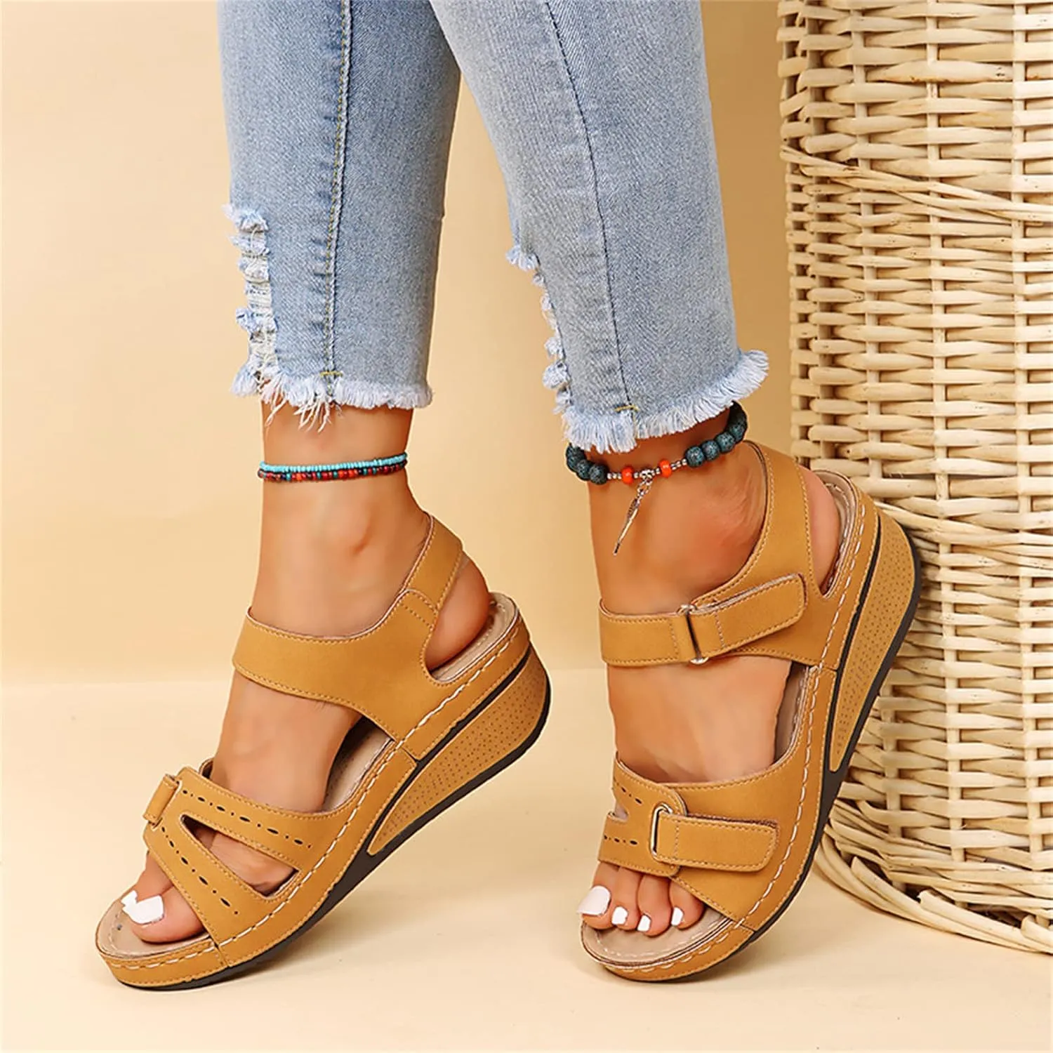 Ladmiple Sandals Women 2023 Fashion Floral Orthopedic Flip Flops Arch Support Comfy Slippers Casual Roman Open Toe Shoes