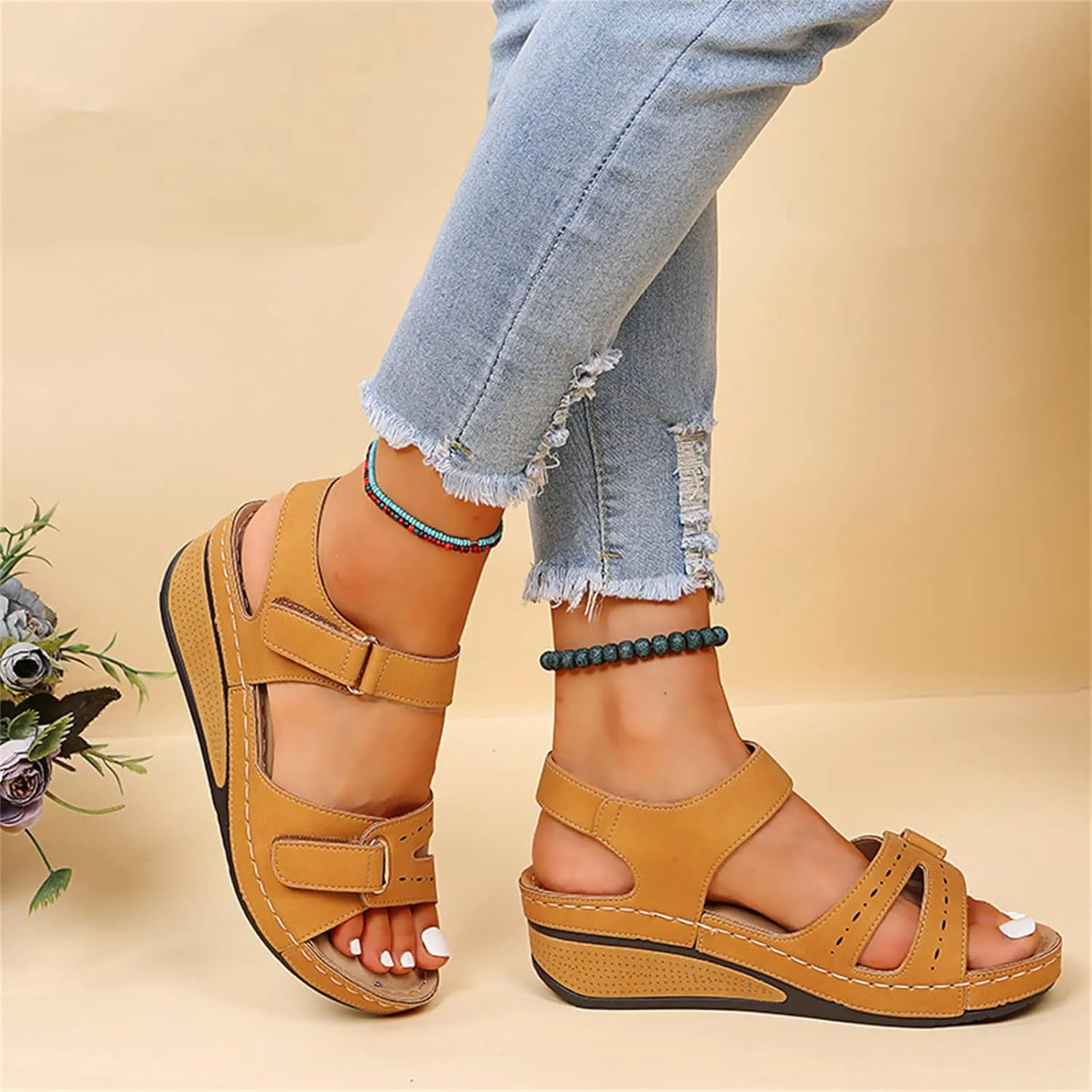 Ladmiple Sandals Women 2023 Fashion Floral Orthopedic Flip Flops Arch Support Comfy Slippers Casual Roman Open Toe Shoes