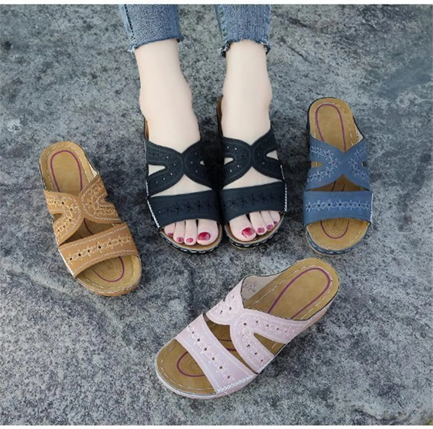 Ladmiple Sandals Women Comfortable Dressy Arch Support Orthopedic Flip Flops Summer Walking Orthotic Slides Beach Shoes 2024
