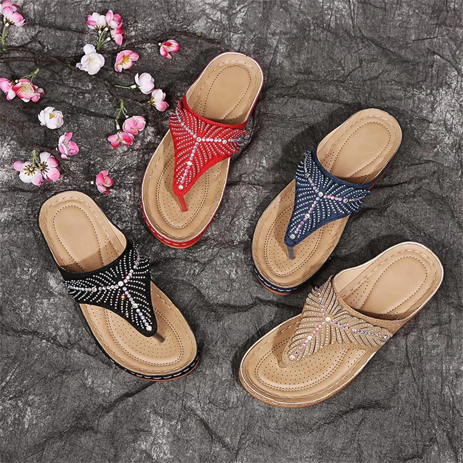 Ladmiple Sandals Women Dressy Summer Flat Flip Flops Orthopedic Sandals Comfortable Arch Support Orthotic Cute Walking Slides