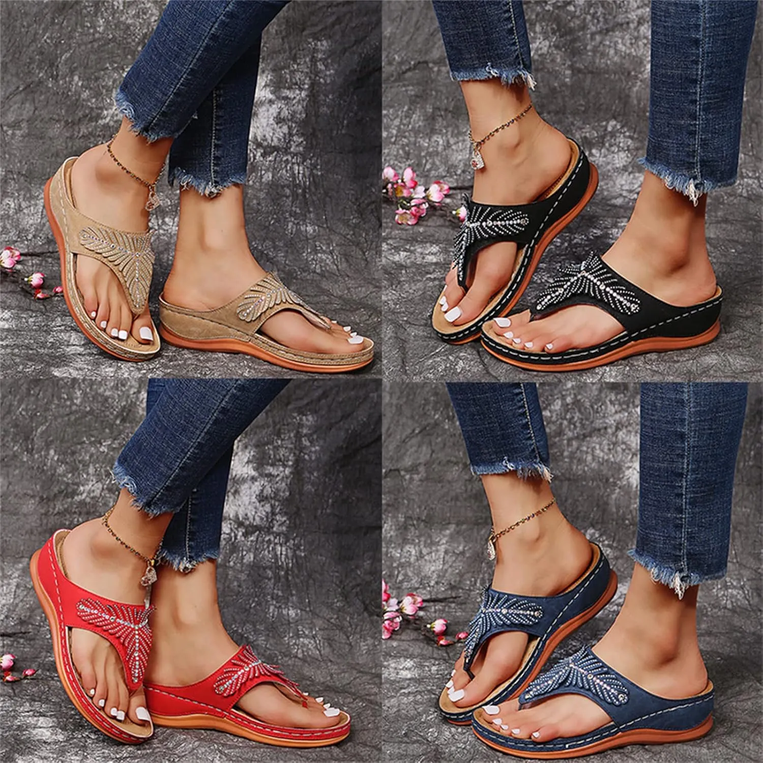 Ladmiple Sandals Women Dressy Summer Flat Flip Flops Orthopedic Sandals Comfortable Arch Support Orthotic Cute Walking Slides