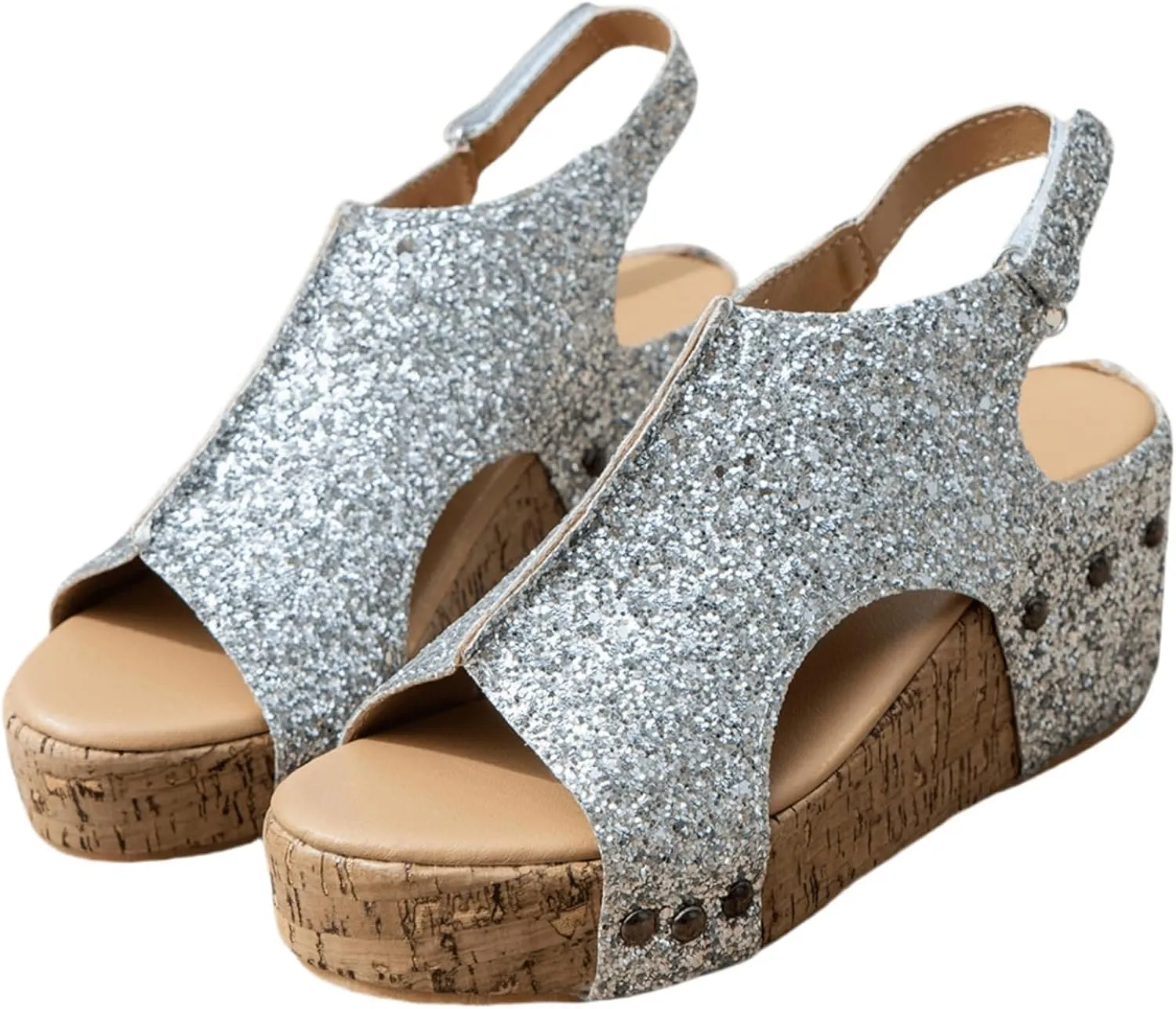 Ladmiple Womens Sandals Comfortable Dressy Wedge Heel Slip on Rhinestone Flatform Platform Sandals Casual Summer Dress Shoes