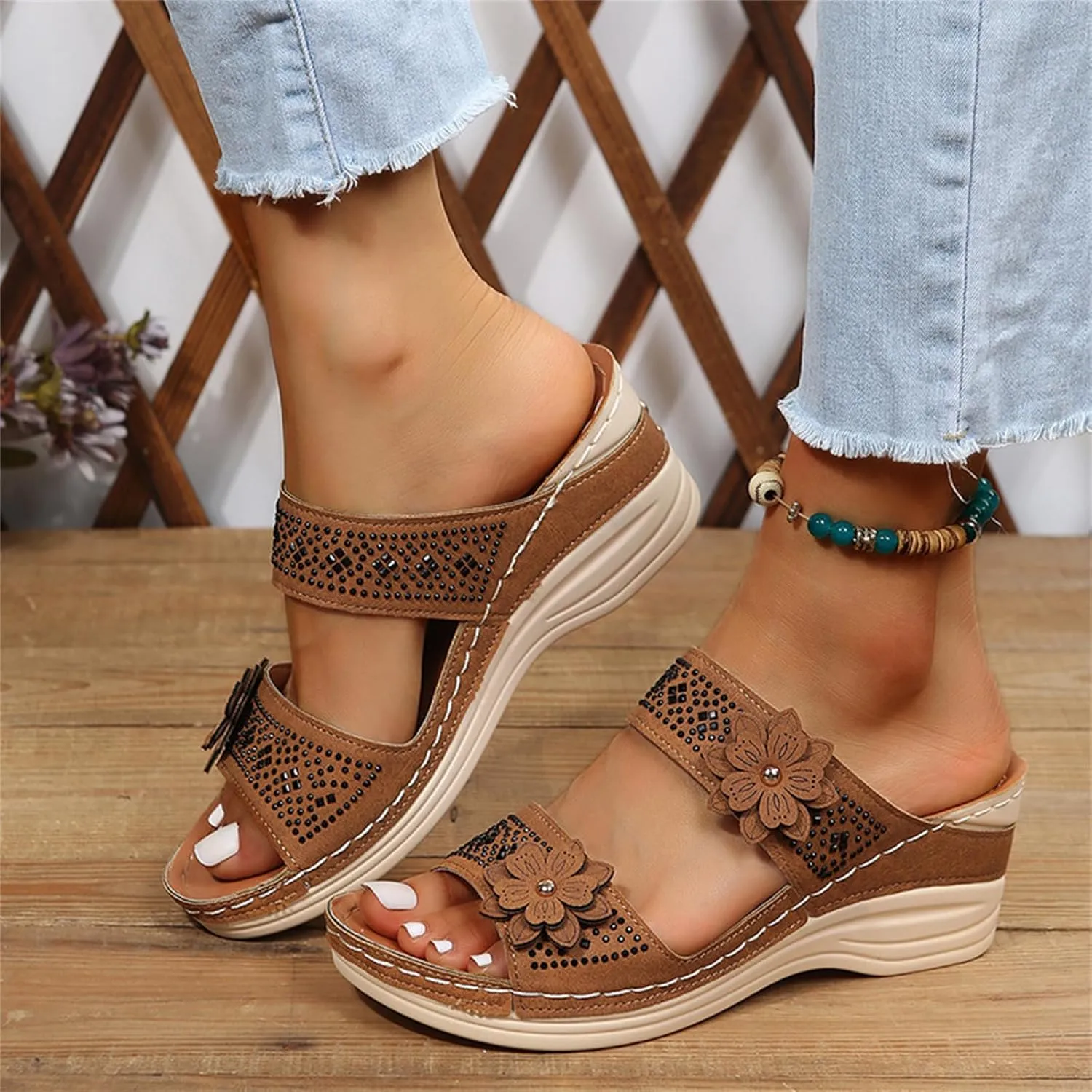 Ladmiple Womens Sandals With Arch Support Walking Comfort Orthotic Slides Open Toe Dressy Summer Orthopedic Flip Flops