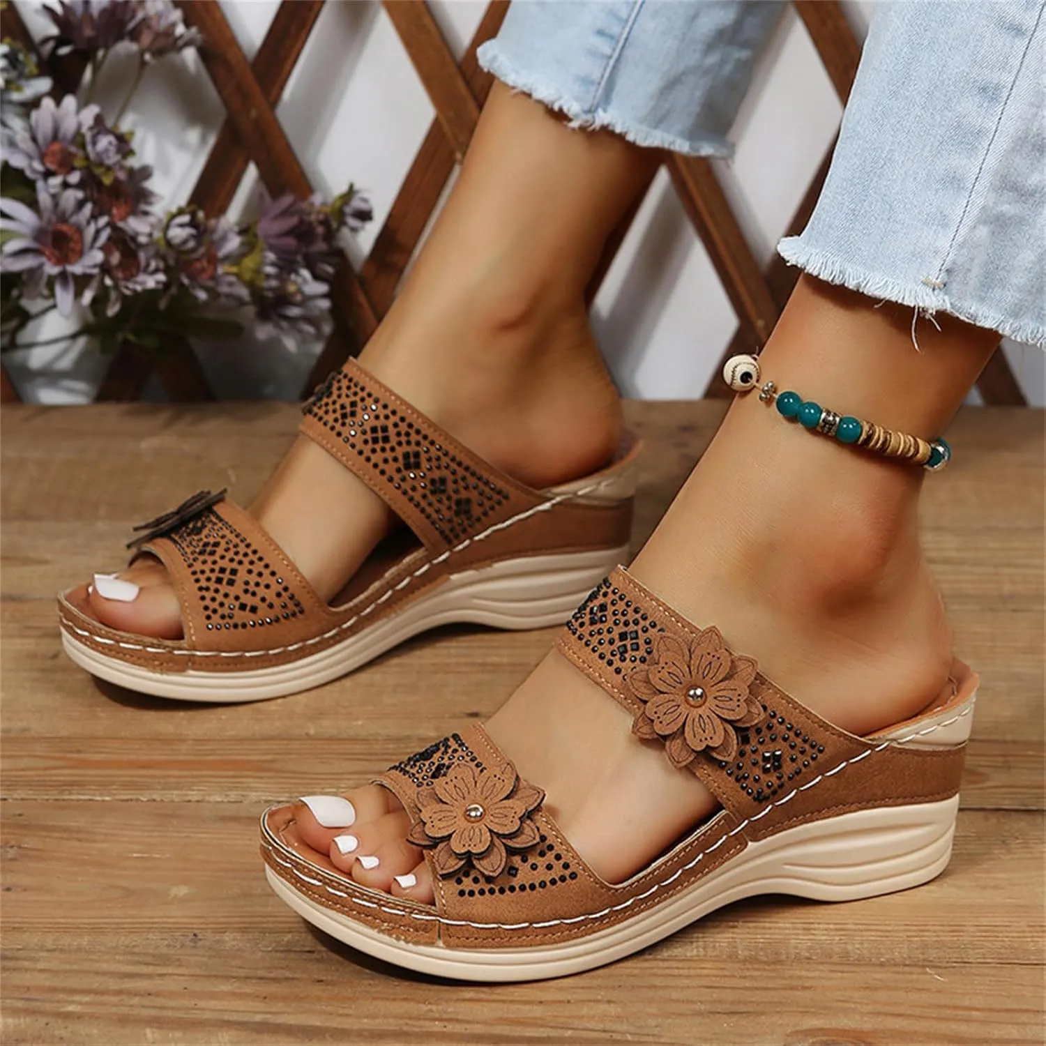 Ladmiple Womens Sandals With Arch Support Walking Comfort Orthotic Slides Open Toe Dressy Summer Orthopedic Flip Flops