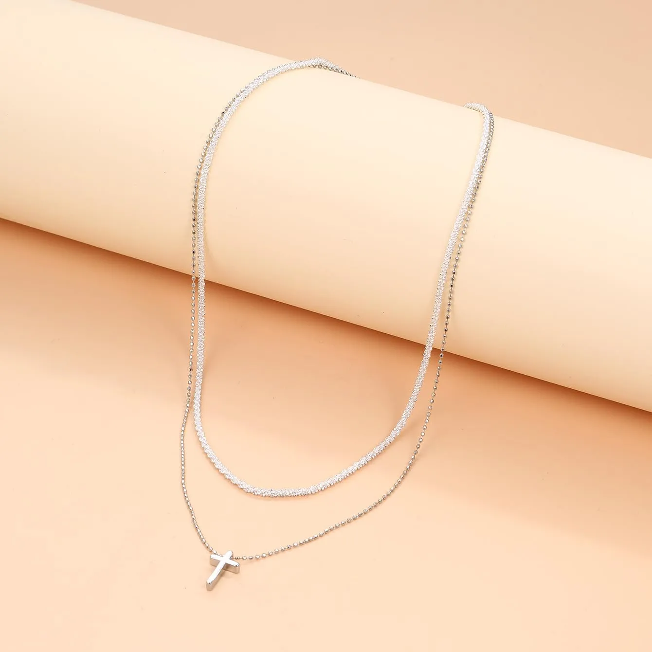 Layered Cross Necklace for Women Dainty Gold Pearl Cross Choker Necklaces Jewelry for Women(C)