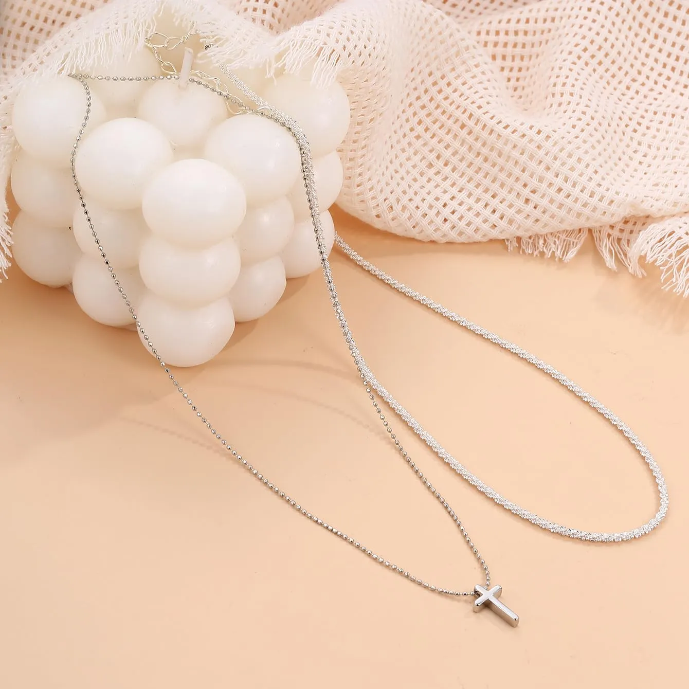 Layered Cross Necklace for Women Dainty Gold Pearl Cross Choker Necklaces Jewelry for Women(C)