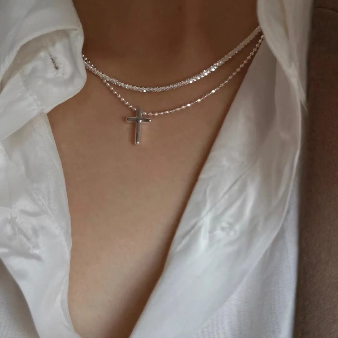 Layered Cross Necklace for Women Dainty Gold Pearl Cross Choker Necklaces Jewelry for Women(C)