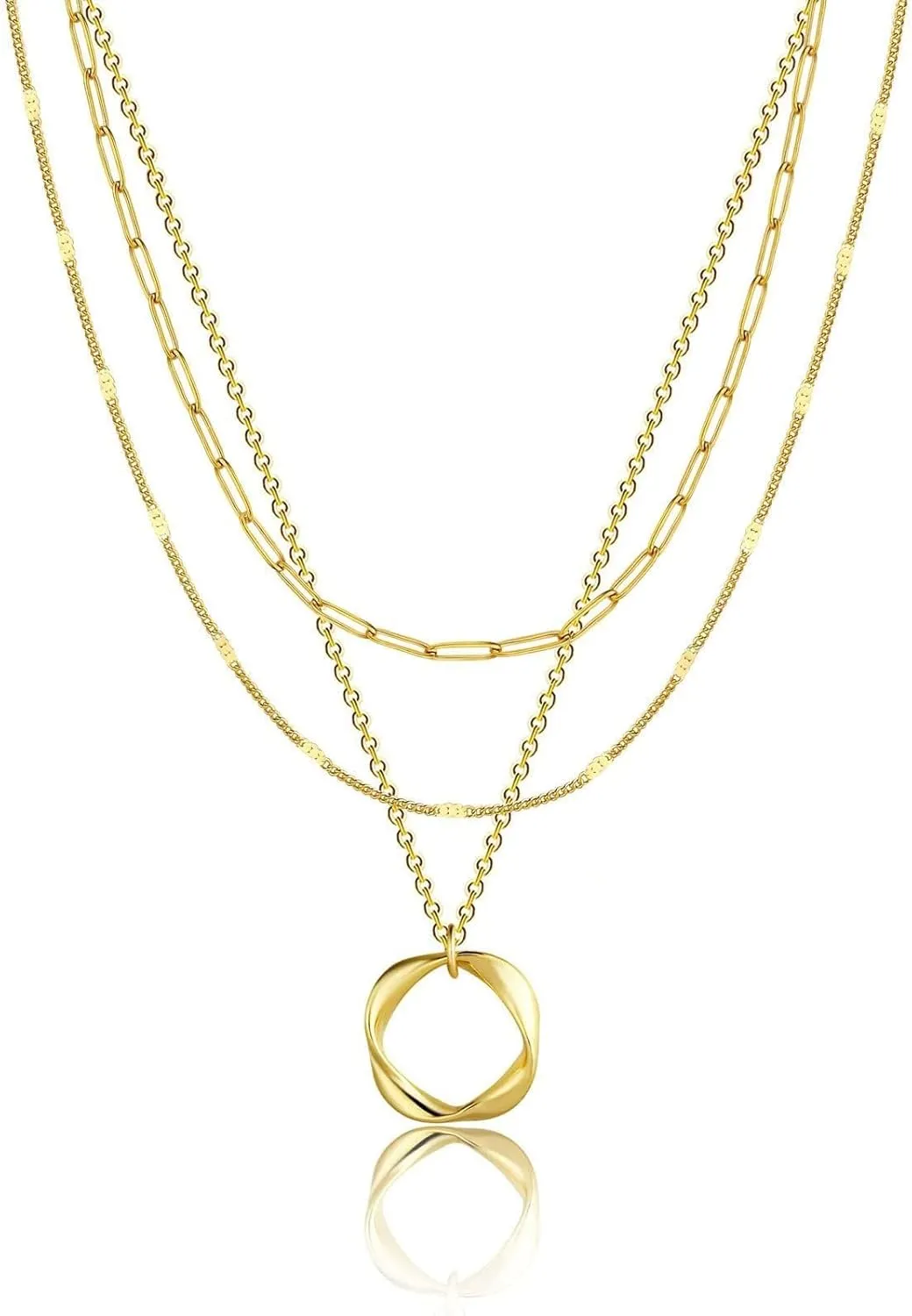 Layered Dainty Necklaces for Women 14k Gold Chain Necklaces Trendy Simple Layering Stacked Circle Pendant Chain Necklace Set Jewelry Set Gifts