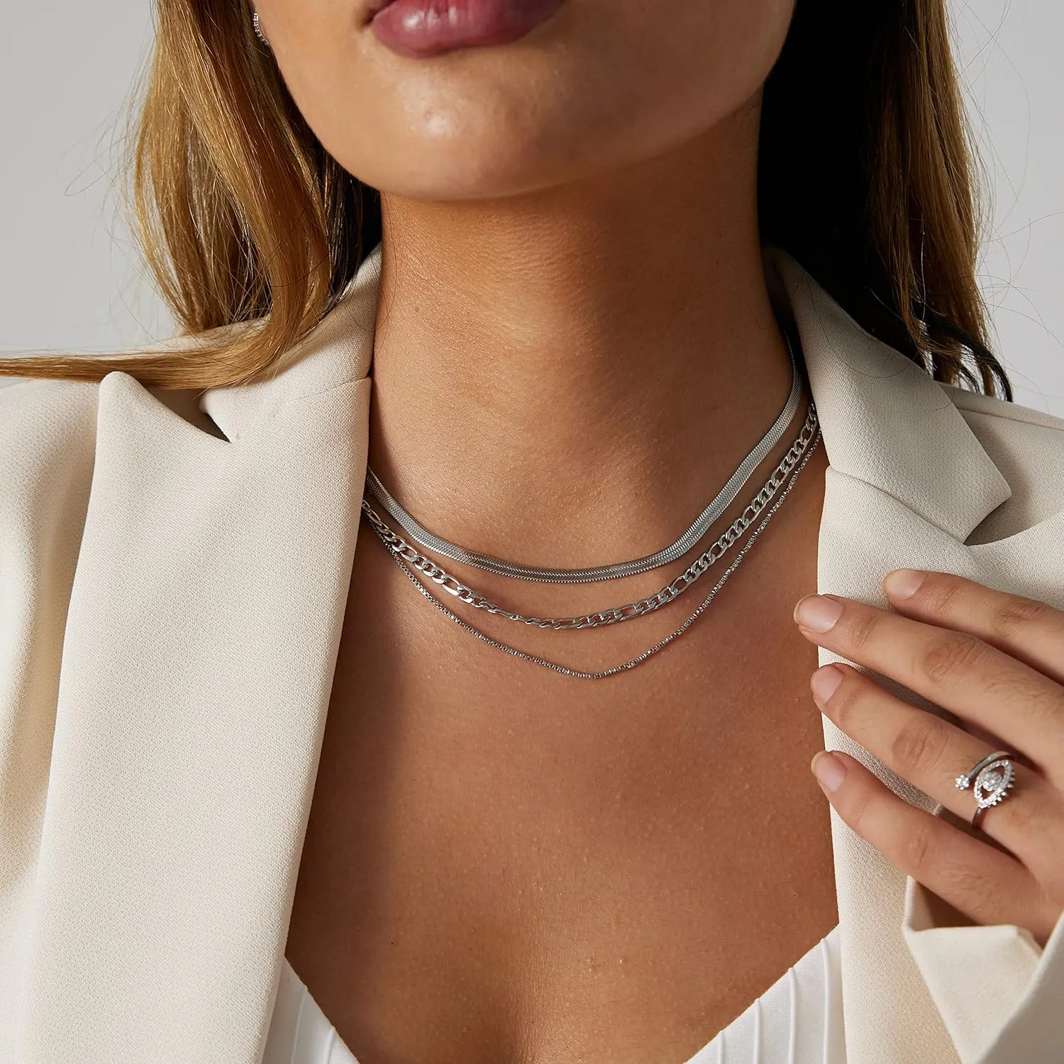 Layered Necklaces for Women Silver Plated Dainty Snake Twist Rope Delicate Layered Necklace Different Length Choker Necklaces Silver Jewelry for Women