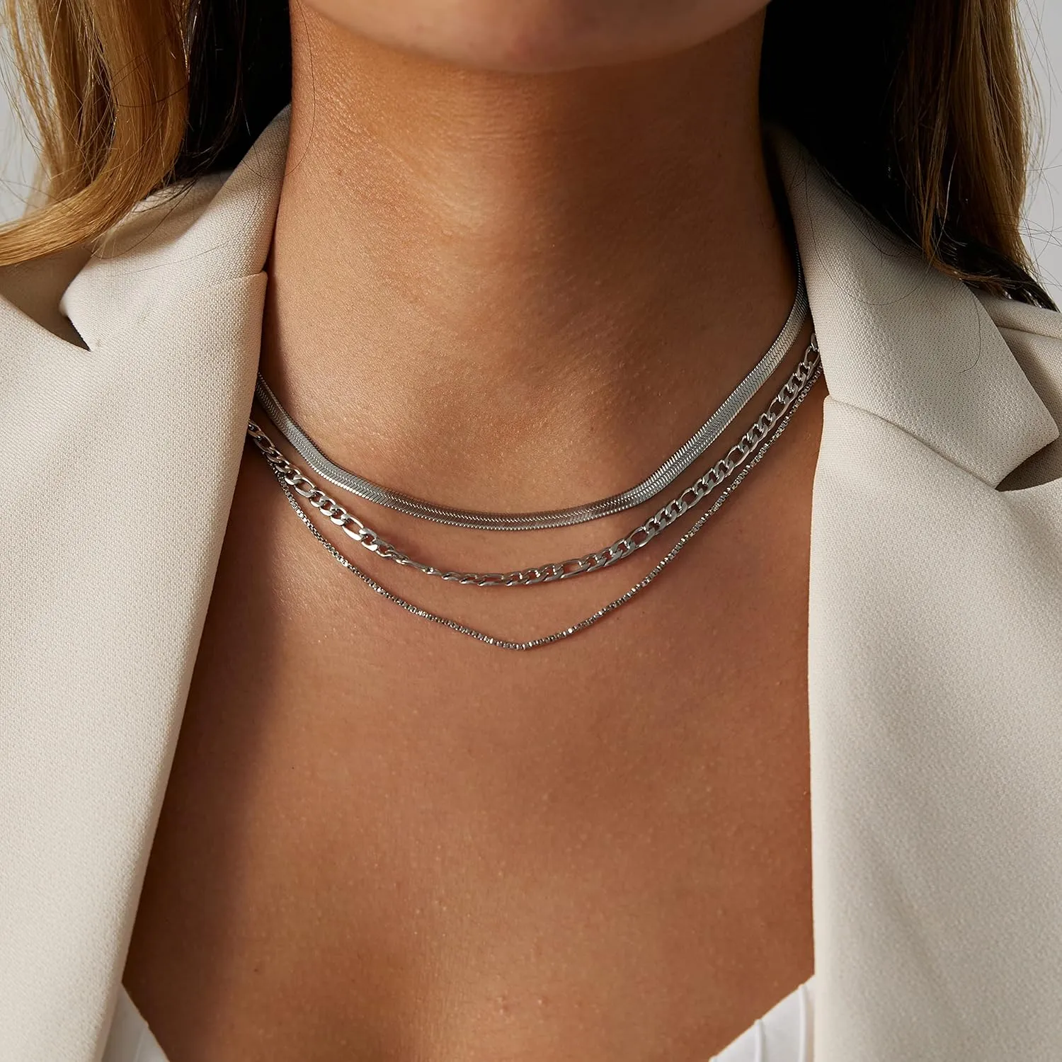 Layered Necklaces for Women Silver Plated Dainty Snake Twist Rope Delicate Layered Necklace Different Length Choker Necklaces Silver Jewelry for Women