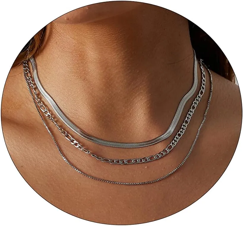 Layered Necklaces for Women Silver Plated Dainty Snake Twist Rope Delicate Layered Necklace Different Length Choker Necklaces Silver Jewelry for Women