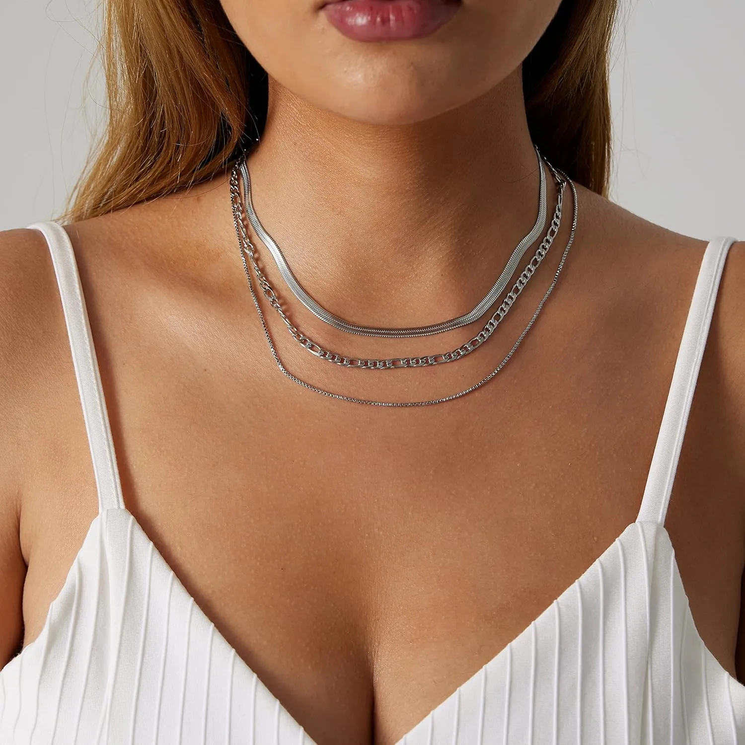 Layered Necklaces for Women Silver Plated Dainty Snake Twist Rope Delicate Layered Necklace Different Length Choker Necklaces Silver Jewelry for Women