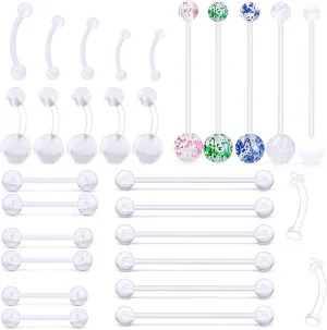Lcolyoli 29Pcs Varied Style 14G Pregnancy Belly Button Rings Retainer Maternity Flexible Bioplast Long Navel Rings Plastic Nipple Industrial Barbell Body Piercing Jewelry for Women