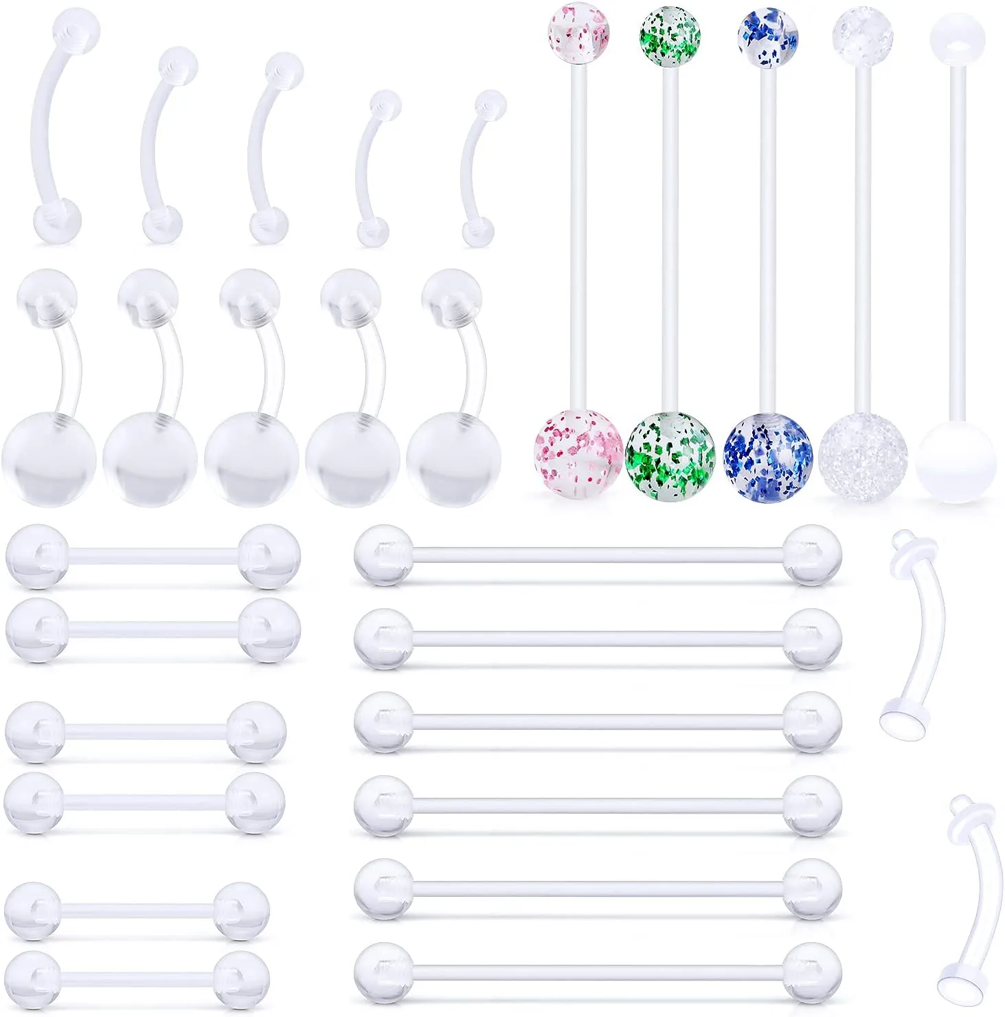 Lcolyoli 29Pcs Varied Style 14G Pregnancy Belly Button Rings Retainer Maternity Flexible Bioplast Long Navel Rings Plastic Nipple Industrial Barbell Body Piercing Jewelry for Women