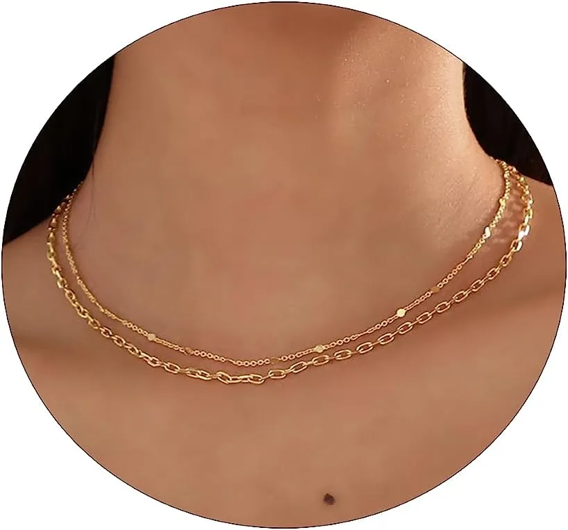 LEXODY Gold Necklaces for Women Dainty Necklace Jewelry Set Cuban Link Beaded Chain 14k Gold Layered Necklace Pendant Necklace Choker for Women Jewelry Gifts