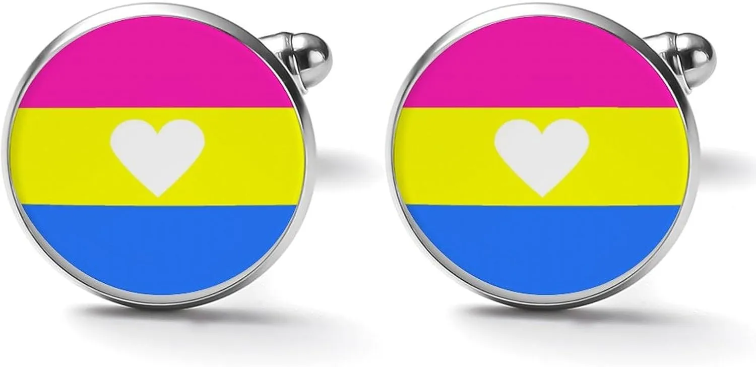 LGBTQ Pansexual Pride Mouth Rainbow Gay Men's 2PCS Shirt Cufflinks Round Cufflinks Gifts Accessories