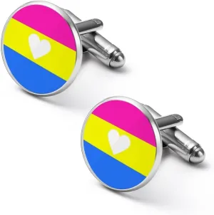 LGBTQ Pansexual Pride Mouth Rainbow Gay Men's 2PCS Shirt Cufflinks Round Cufflinks Gifts Accessories