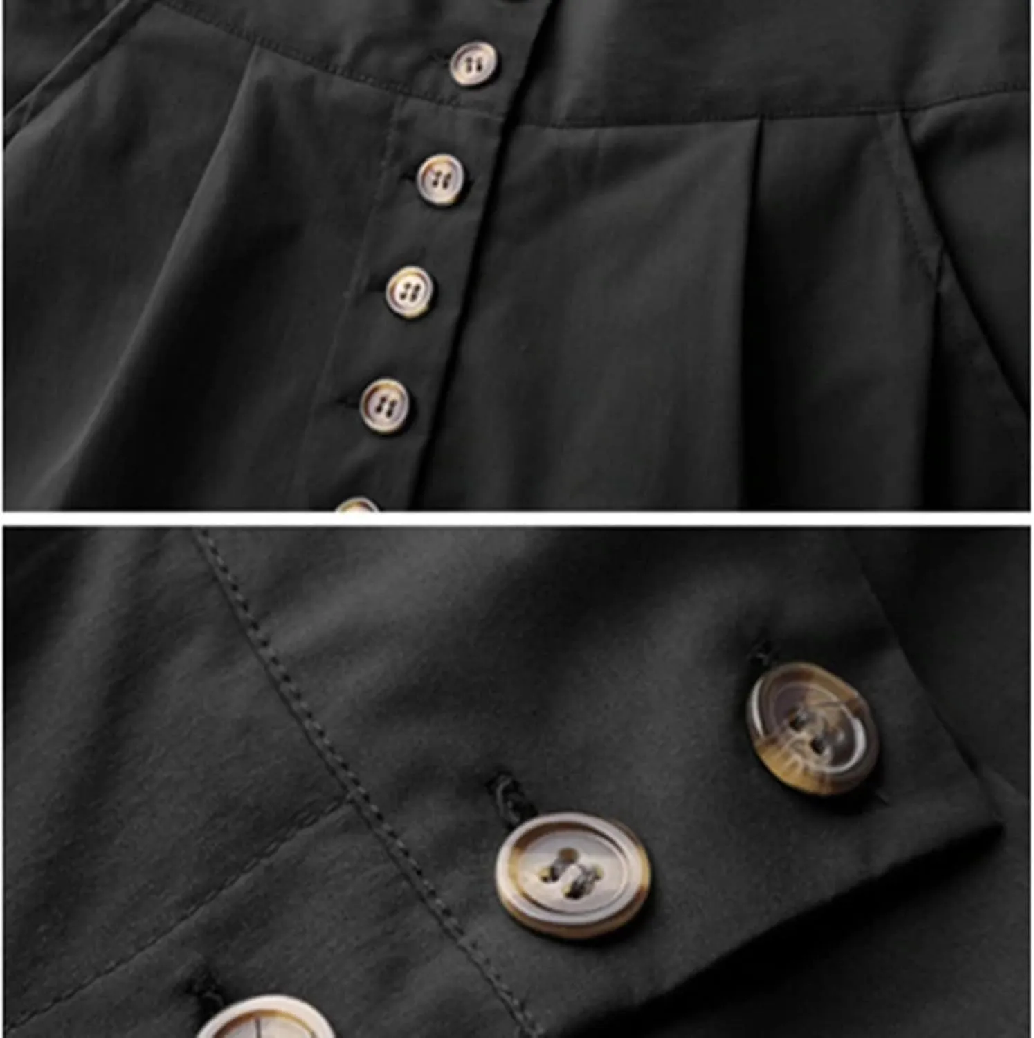 Linen Palazzo Pants for Women with Pocket Buttons Elastic Waist Pleated Straight Leg Stretchy Pants Office Trousers