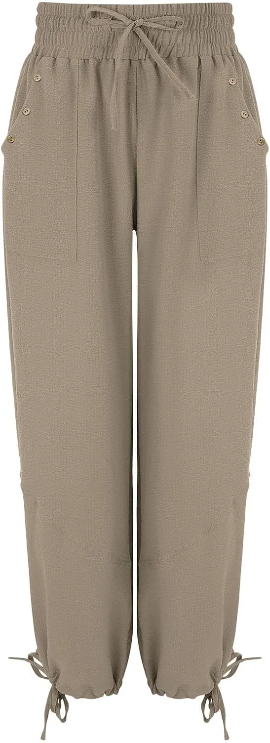 Linen Pants Women Wide Leg Harem Pants High Waist Drawstring Palazzo Pants Loose Fit Workout Trousers with