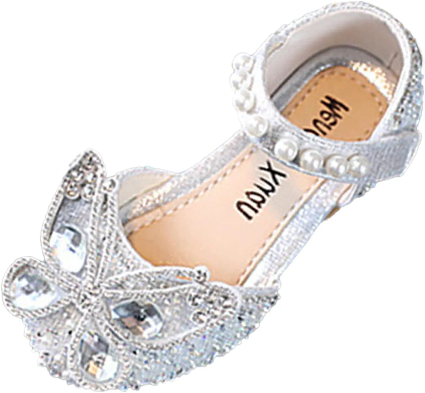 Little Toddler Girls Dress Shoes Sequin Rhinestone Non Slip Sandals Princess School Wedding (Silver, 13.5 Little Child)