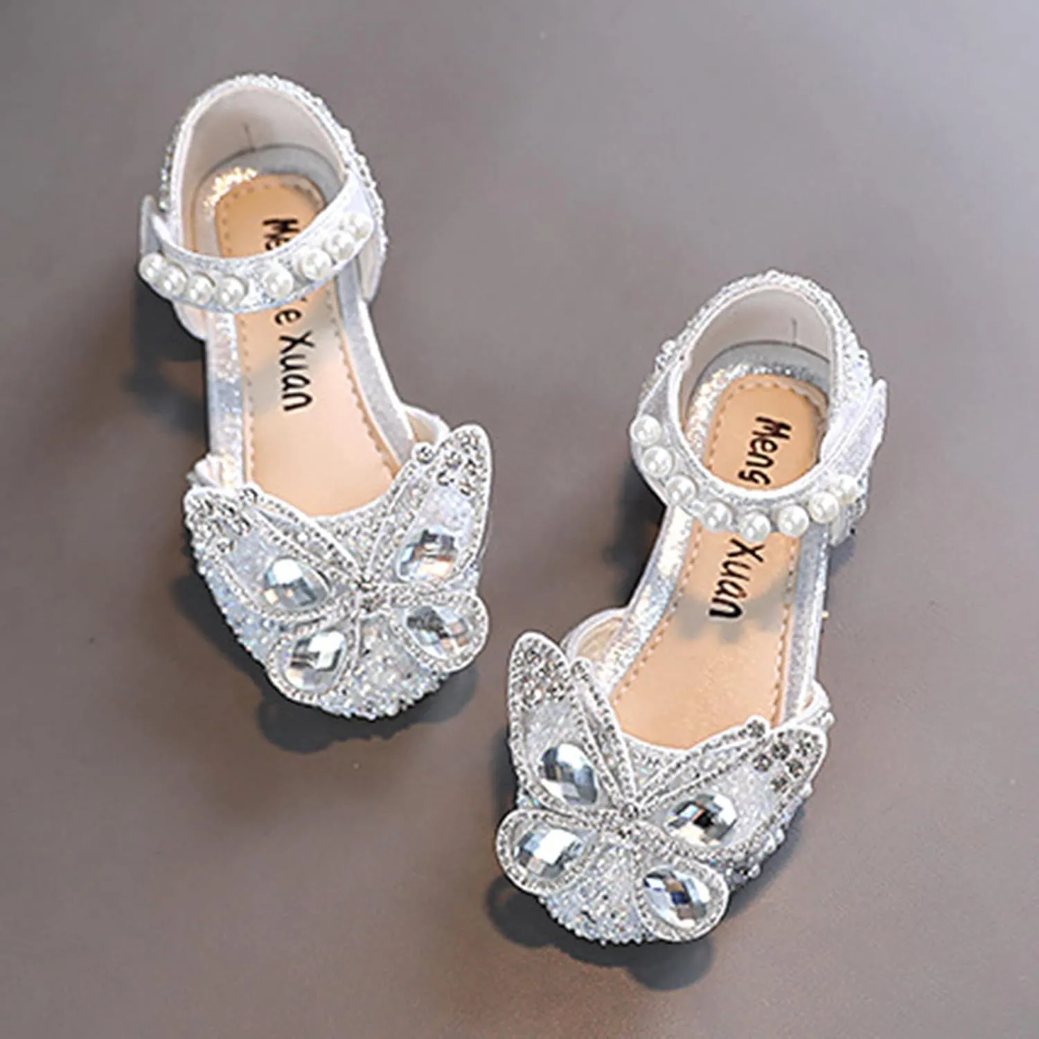 Little Toddler Girls Dress Shoes Sequin Rhinestone Non Slip Sandals Princess School Wedding (Silver, 13.5 Little Child)