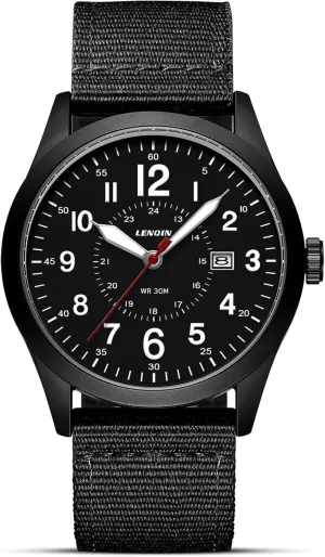 LN LENQIN Mens Watches Military Watch Sport Analog Quartz Waterproof Wrist Watch for Men with Date Luminous Army Tactical Field Casual Nylon Band