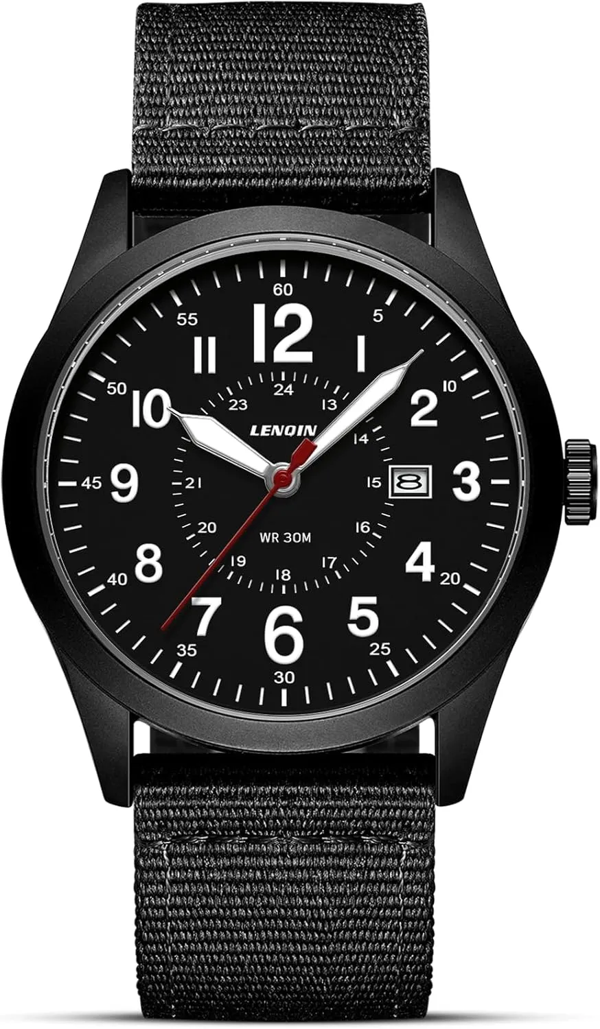 LN LENQIN Mens Watches Military Watch Sport Analog Quartz Waterproof Wrist Watch for Men with Date Luminous Army Tactical Field Casual Nylon Band