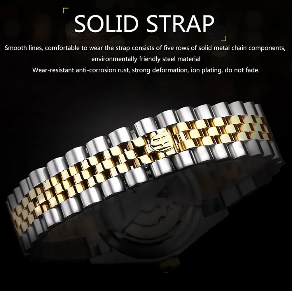 LOREO Mens Quartz Gold Watch Diamond Dial Stainless Steel Bracelet Sapphire Glass Dress Classic Date Waterproof Watches