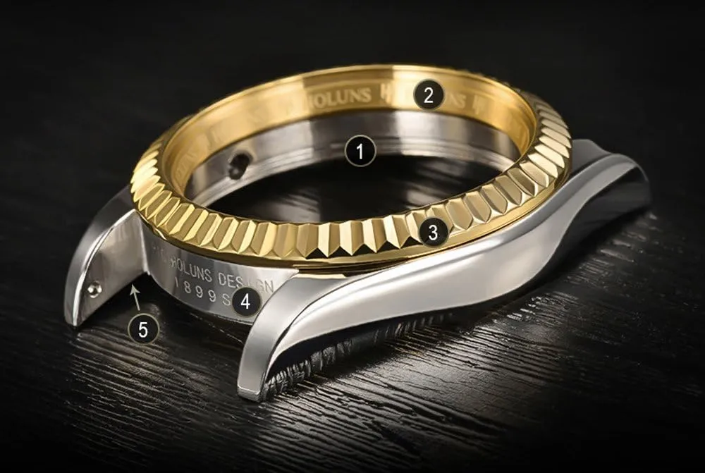 LOREO Mens Quartz Gold Watch Diamond Dial Stainless Steel Bracelet Sapphire Glass Dress Classic Date Waterproof Watches