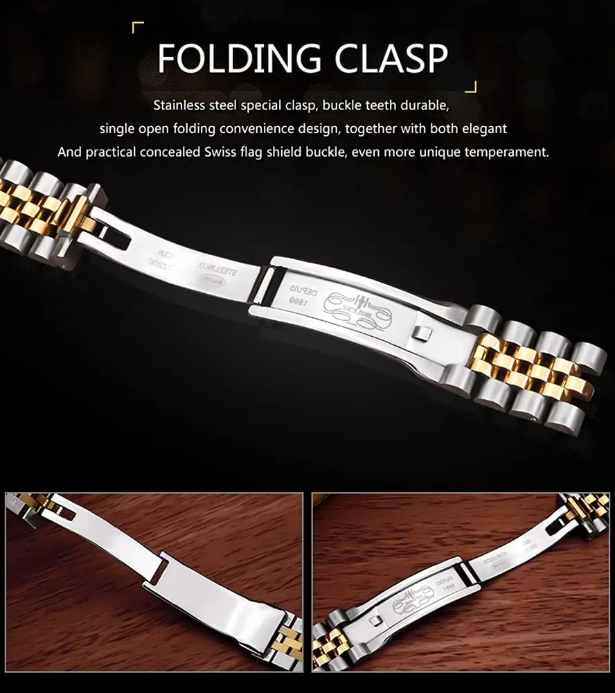 LOREO Mens Quartz Gold Watch Diamond Dial Stainless Steel Bracelet Sapphire Glass Dress Classic Date Waterproof Watches