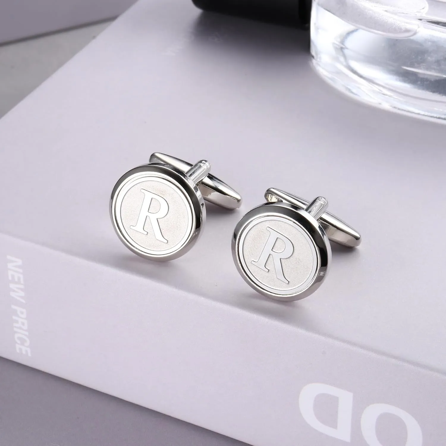 LOYALLOOK Initial Gold Cufflinks for Men Gold Cuff Links Personalized Copper CuffLinks Letter Cufflinks Gift for Groom Husband Father