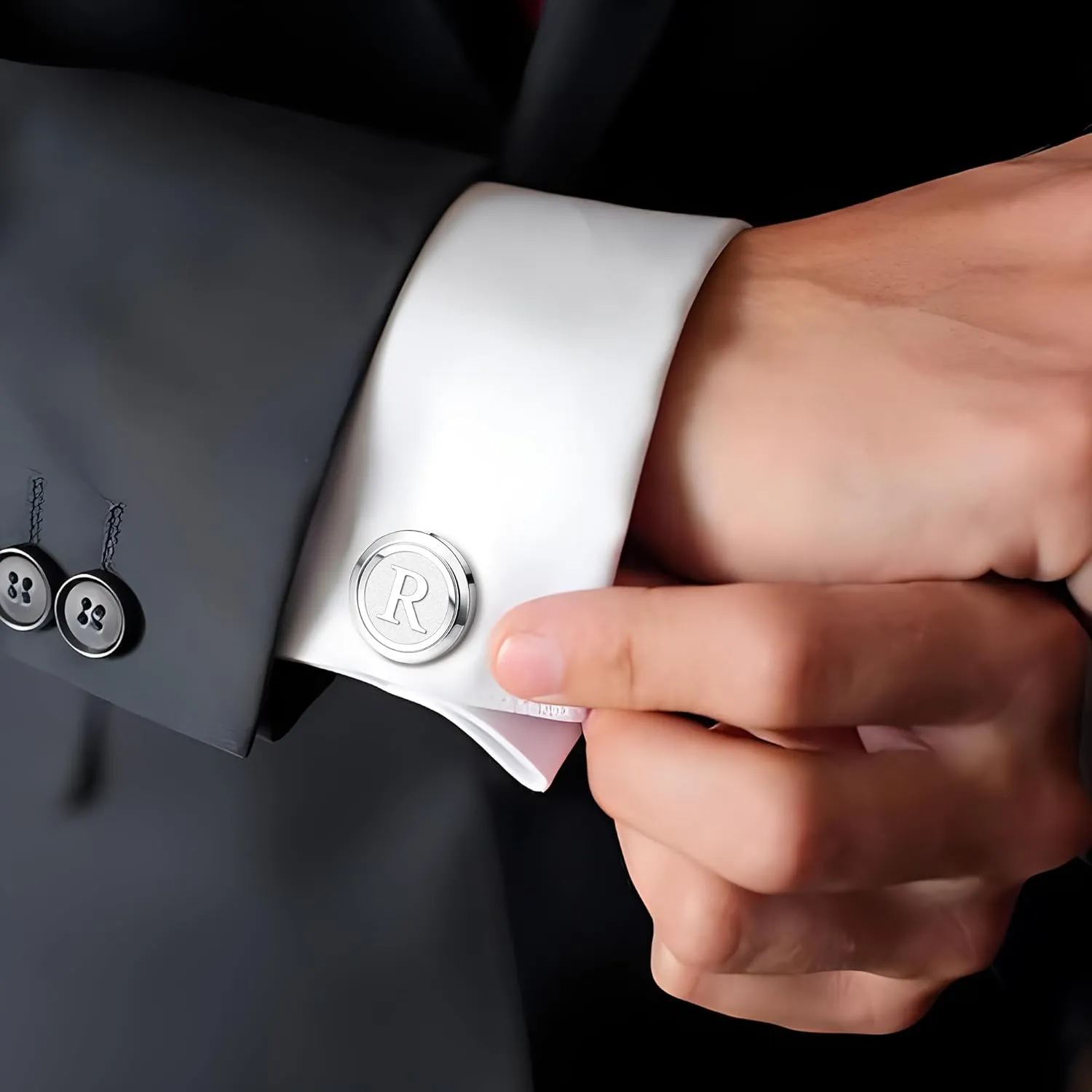 LOYALLOOK Initial Gold Cufflinks for Men Gold Cuff Links Personalized Copper CuffLinks Letter Cufflinks Gift for Groom Husband Father