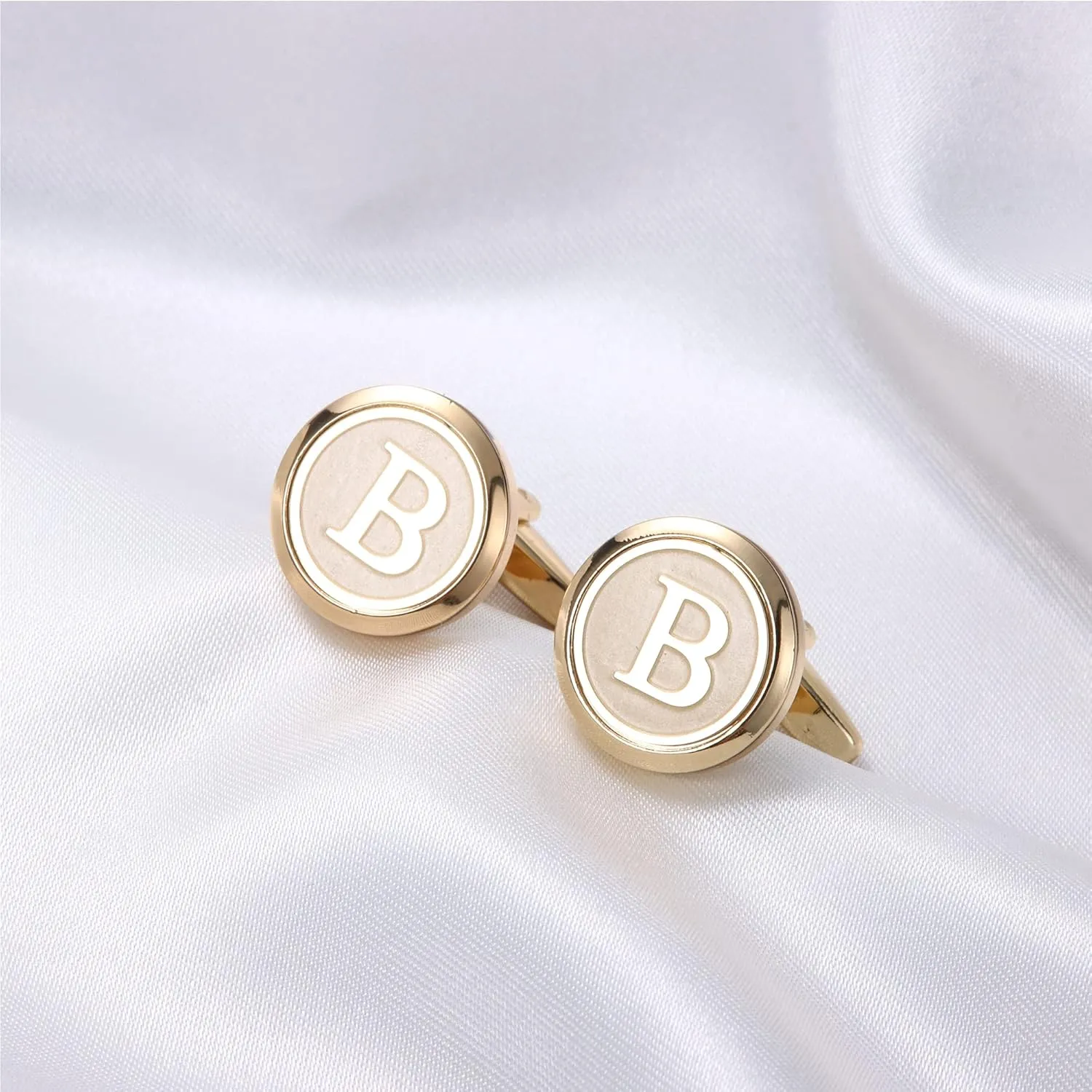 LOYALLOOK Initial Gold Cufflinks for Men Gold Cuff Links Personalized Copper CuffLinks Letter Cufflinks Gift for Groom Husband Father