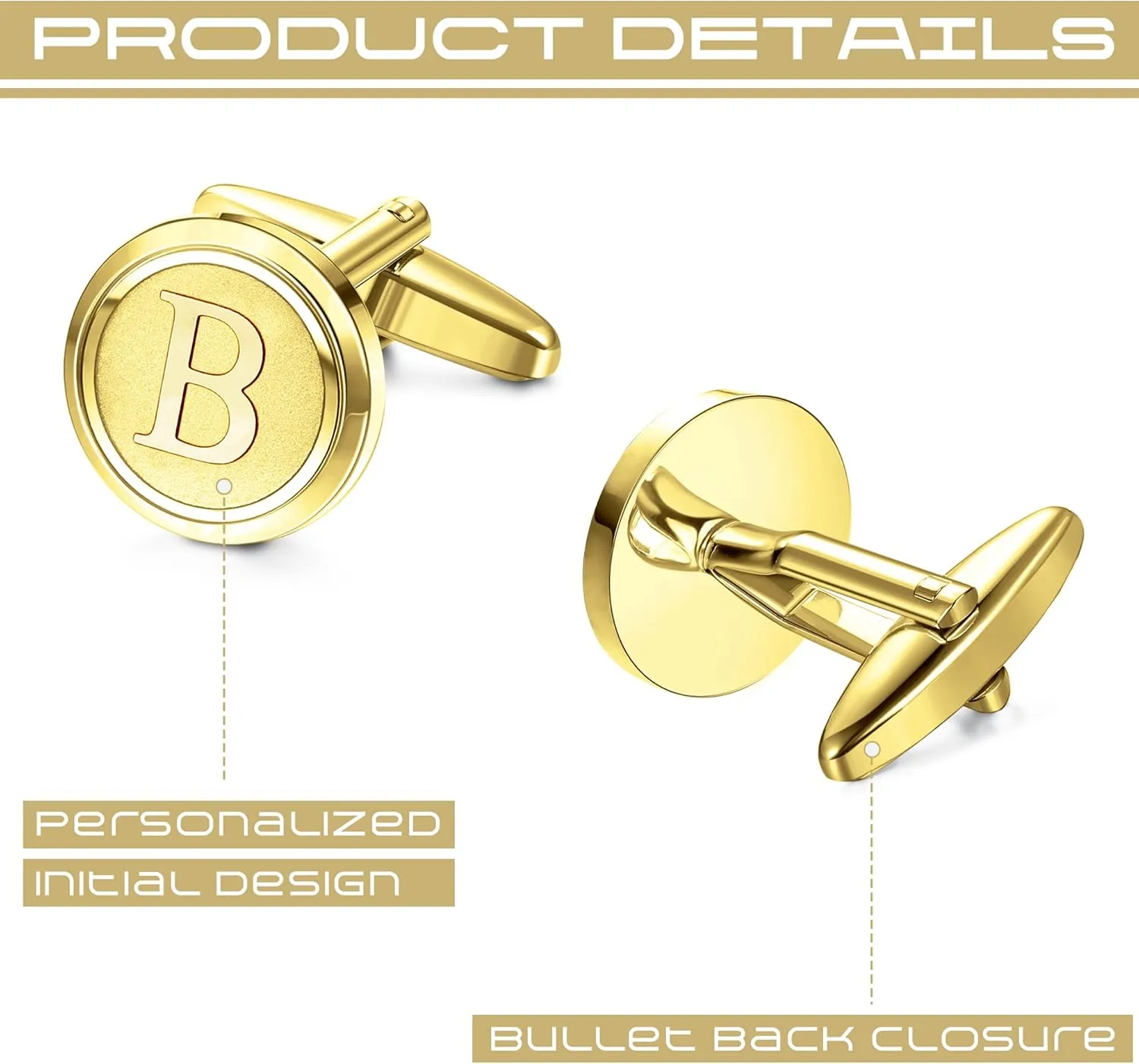 LOYALLOOK Initial Gold Cufflinks for Men Gold Cuff Links Personalized Copper CuffLinks Letter Cufflinks Gift for Groom Husband Father
