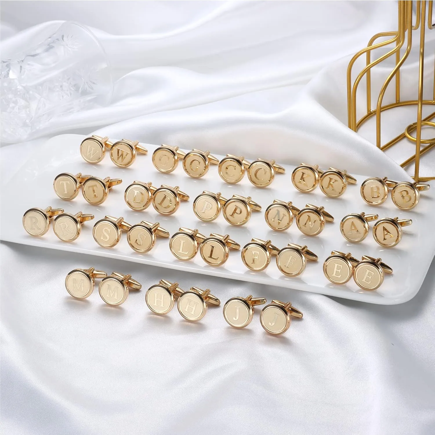 LOYALLOOK Initial Gold Cufflinks for Men Gold Cuff Links Personalized Copper CuffLinks Letter Cufflinks Gift for Groom Husband Father