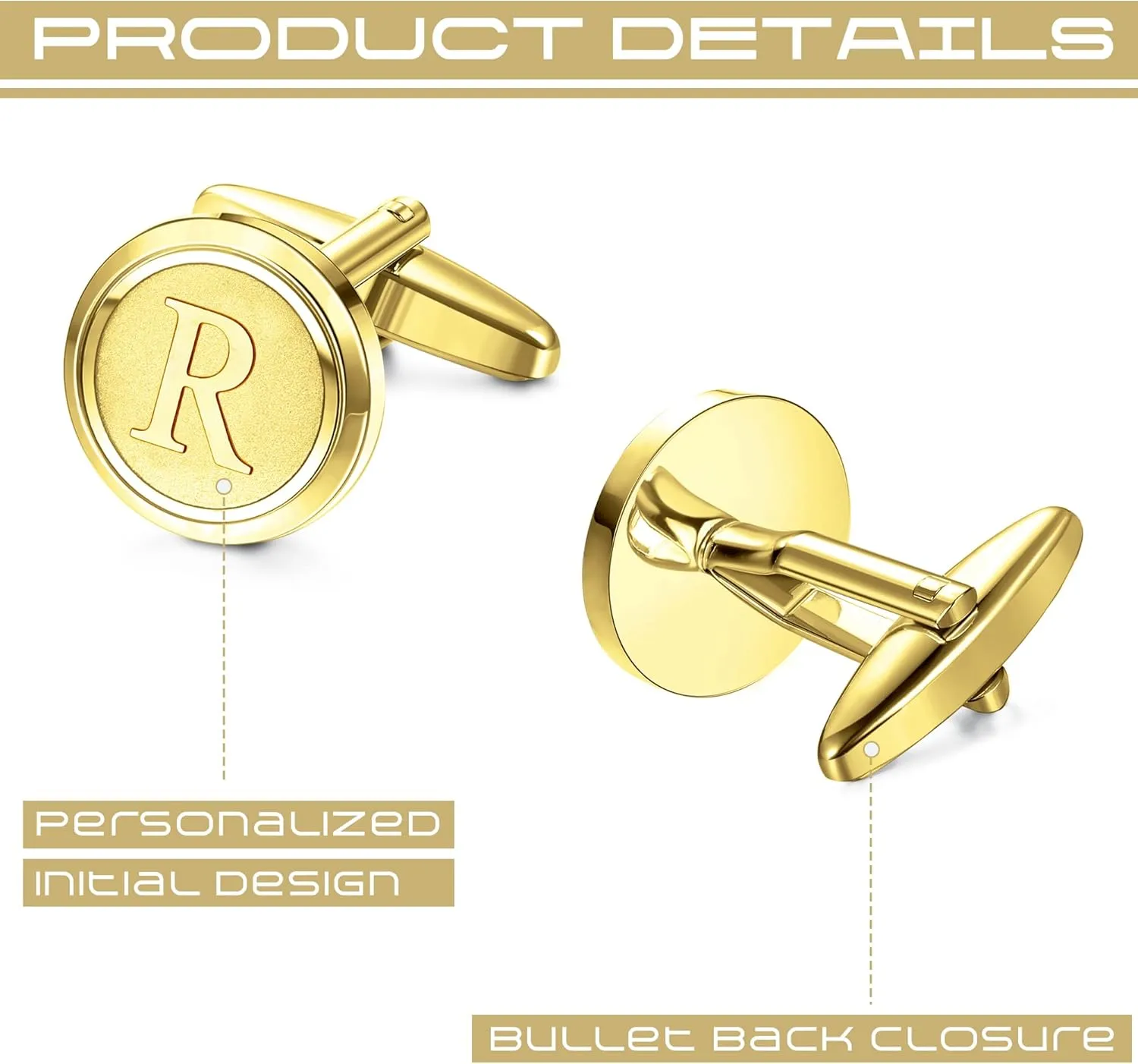 LOYALLOOK Initial Gold Cufflinks for Men Gold Cuff Links Personalized Copper CuffLinks Letter Cufflinks Gift for Groom Husband Father