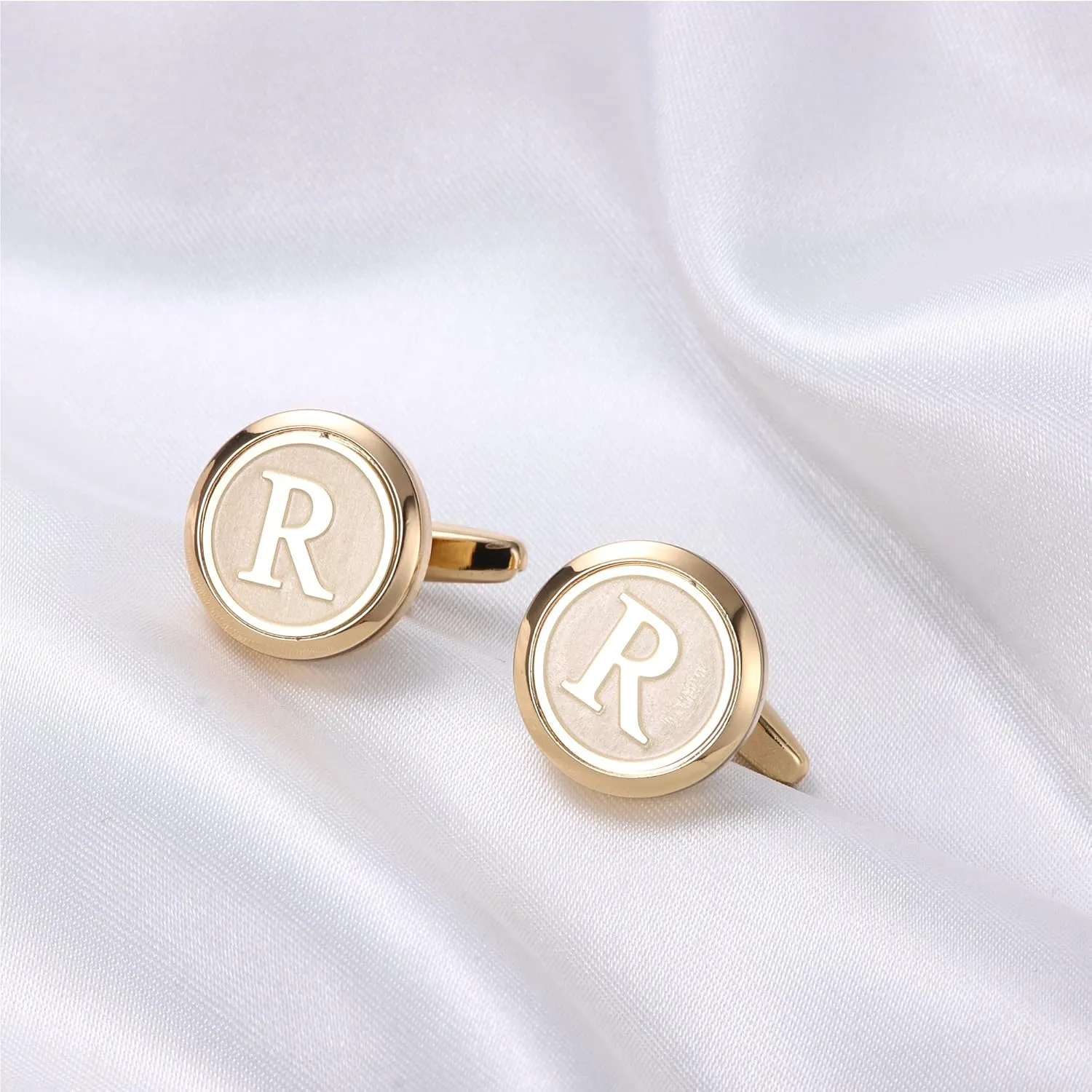 LOYALLOOK Initial Gold Cufflinks for Men Gold Cuff Links Personalized Copper CuffLinks Letter Cufflinks Gift for Groom Husband Father