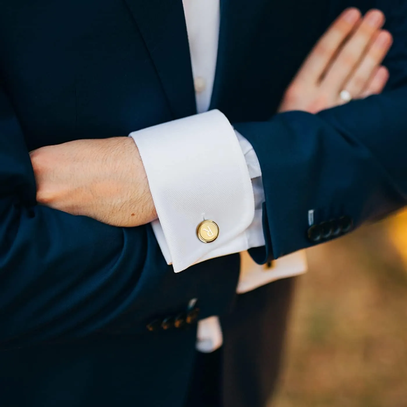 LOYALLOOK Initial Gold Cufflinks for Men Gold Cuff Links Personalized Copper CuffLinks Letter Cufflinks Gift for Groom Husband Father