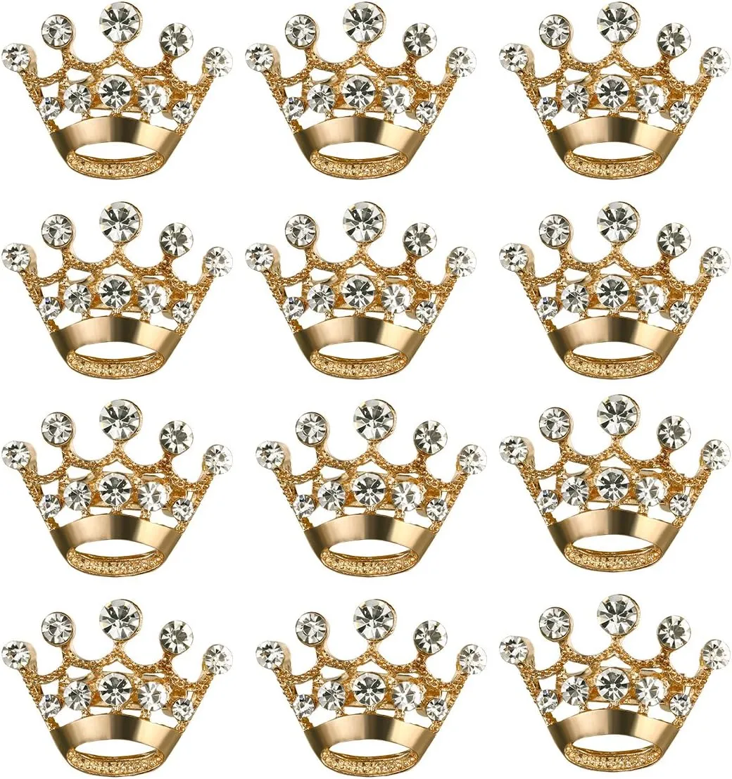 LUOEM 12 Pieces Crown Brooch Pin Fashion Diamante Wedding Party Pageant Tiara Crown Corsage for Wedding Valentine's Day Supplies (Gold)