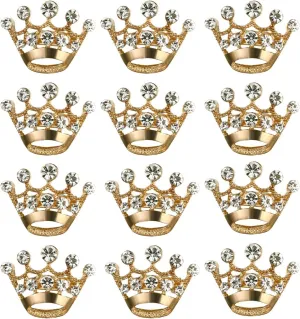 LUOEM 12 Pieces Crown Brooch Pin Fashion Diamante Wedding Party Pageant Tiara Crown Corsage for Wedding Valentine's Day Supplies (Gold)