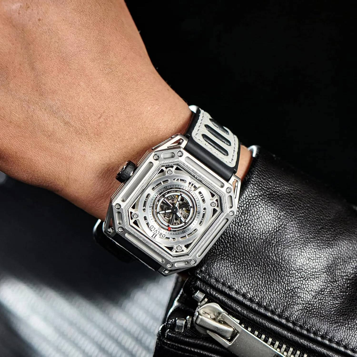 Luxury Square Luminous Self-Wind Mens Watch Fashion Mechanical Automatic Waterproof Sport Watch Rubber Watch AK
