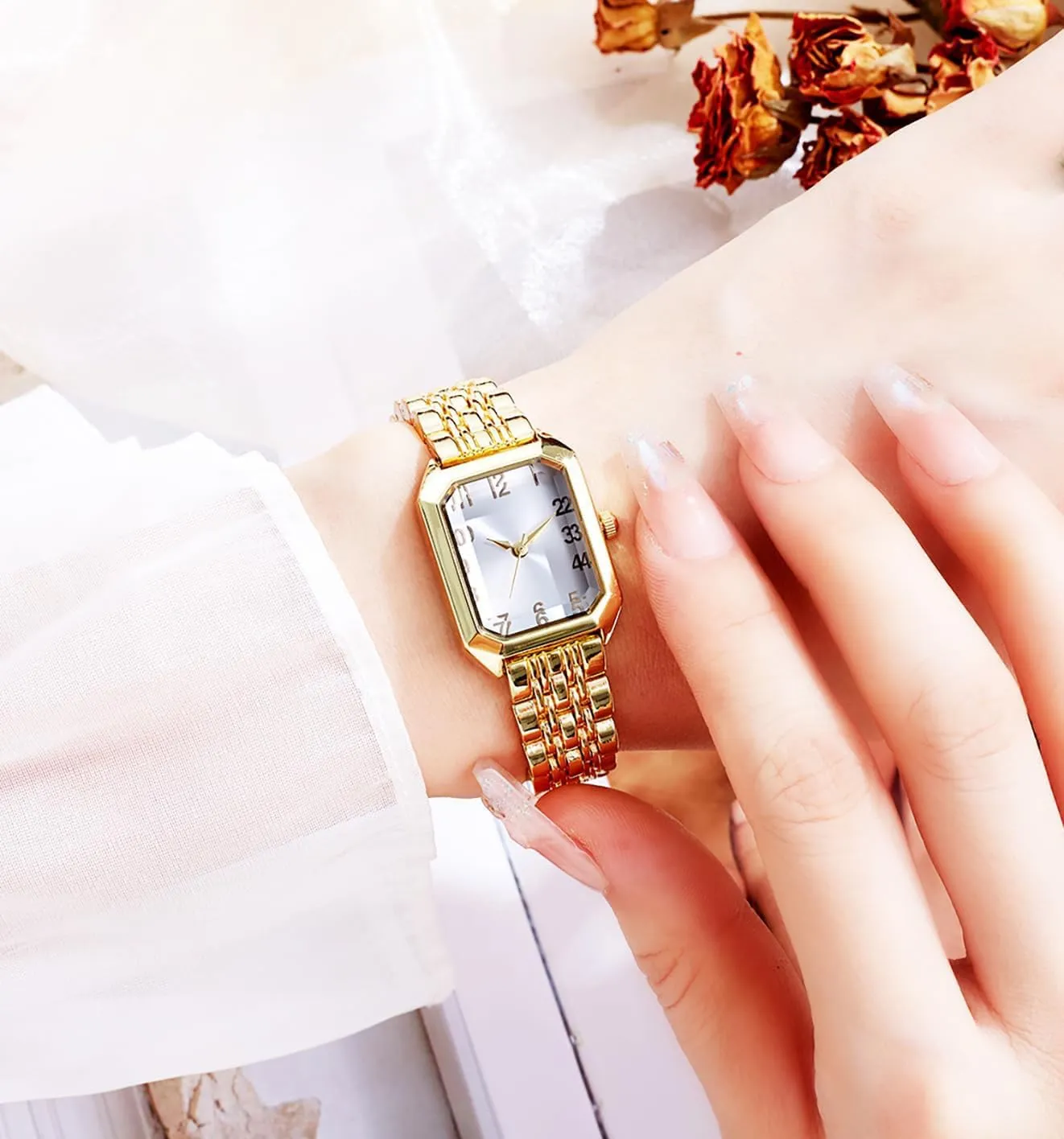 Luxury Watches for Women Square Case Stainless Steel Band Ladies Wrist Watch Fashion Simple Water Resistant Quartz Wristwatch