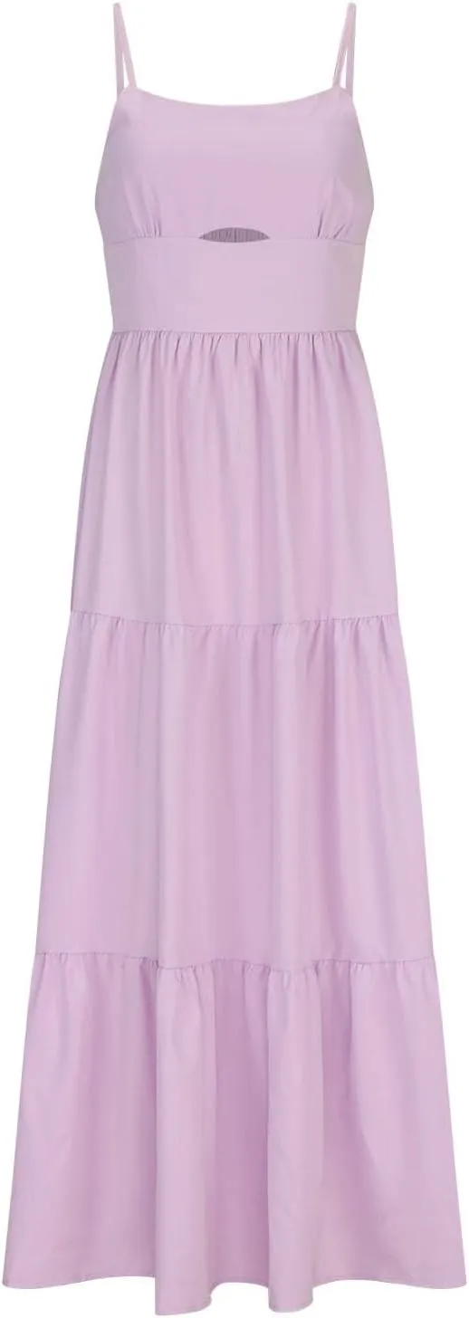 Maxi Dresses for Women Front Cutout Straps Elegant Wrap Dress Square Neck Sleeveless Flowy Ruffle Tiered Sun Dress
